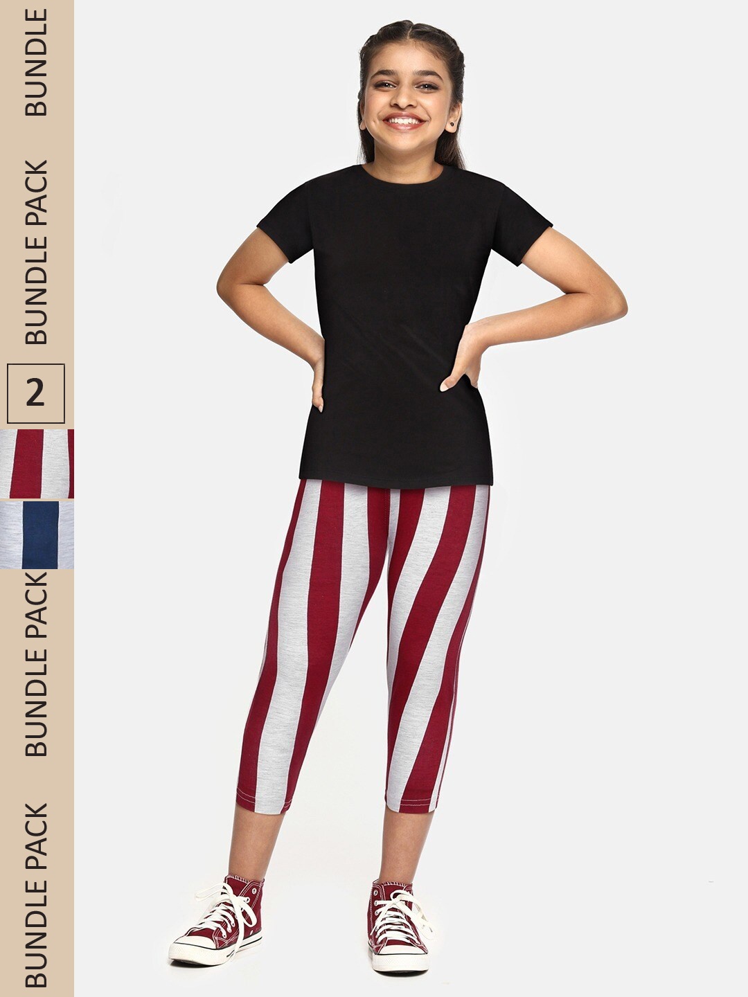 

SEYBIL Girls Pack of 2 Striped Capris, White
