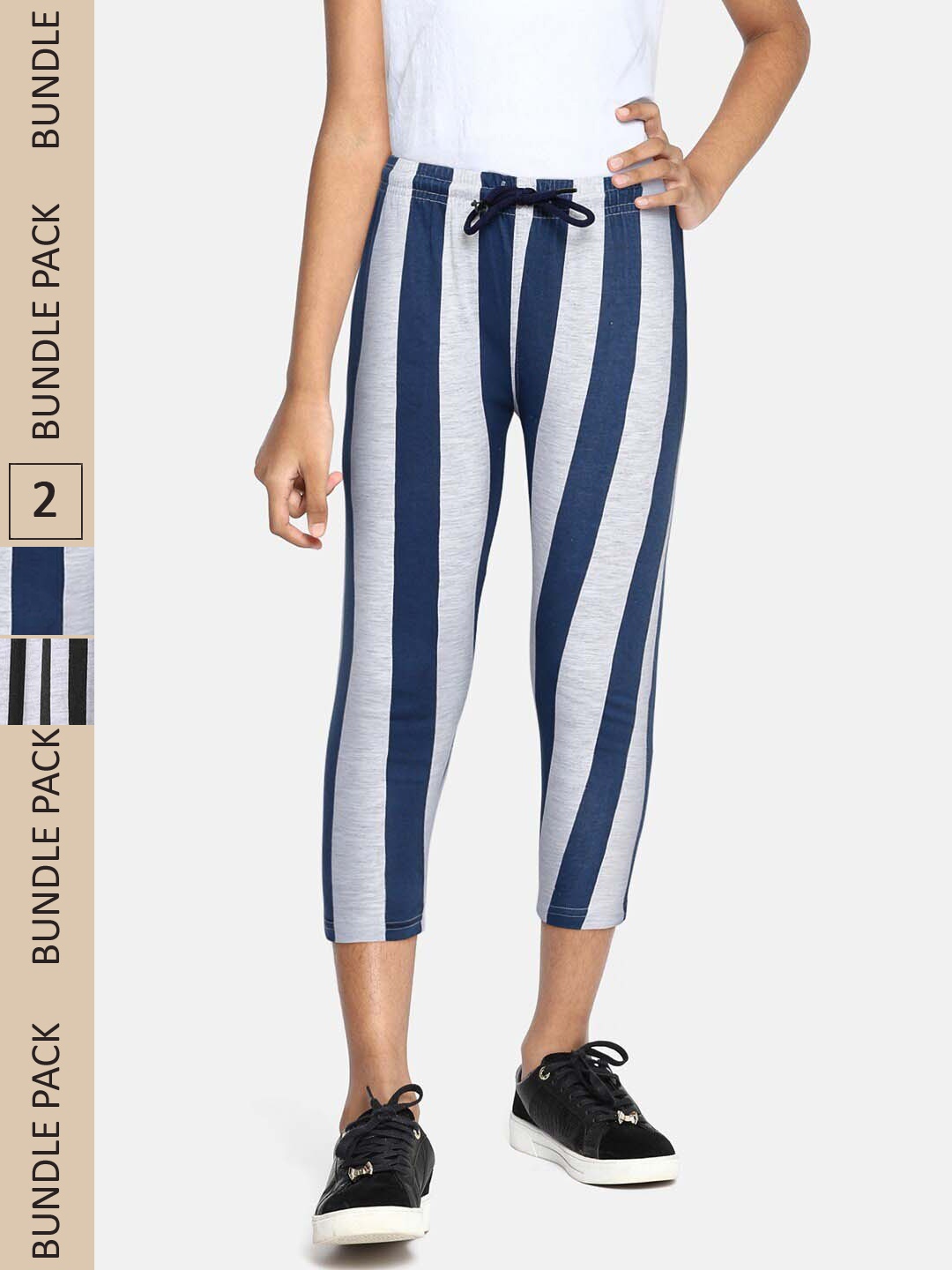 

SEYBIL Girls Pack Of 2 Striped Capris, Grey melange