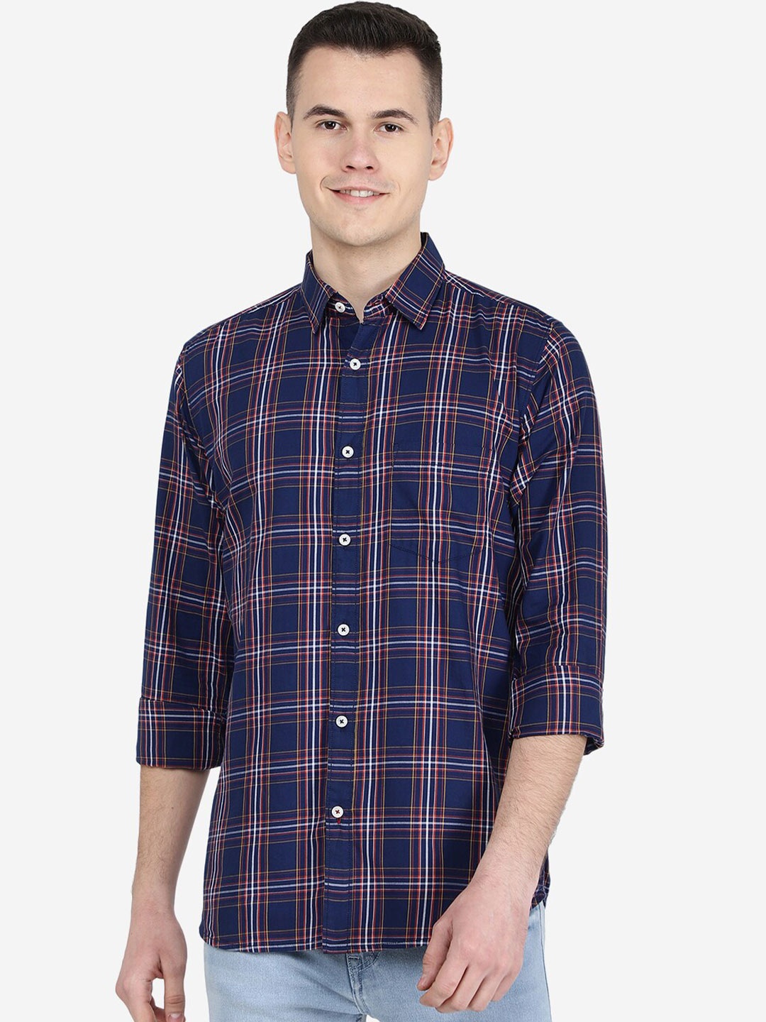 

JADE BLUE Slim Fit Tartan Checks Checked Cotton Casual Shirt