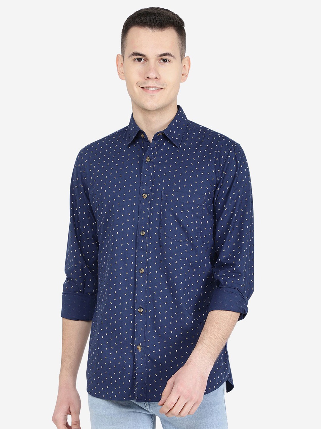 

JADE BLUE Slim Fit Micro Ditsy Printed Cotton Shirt