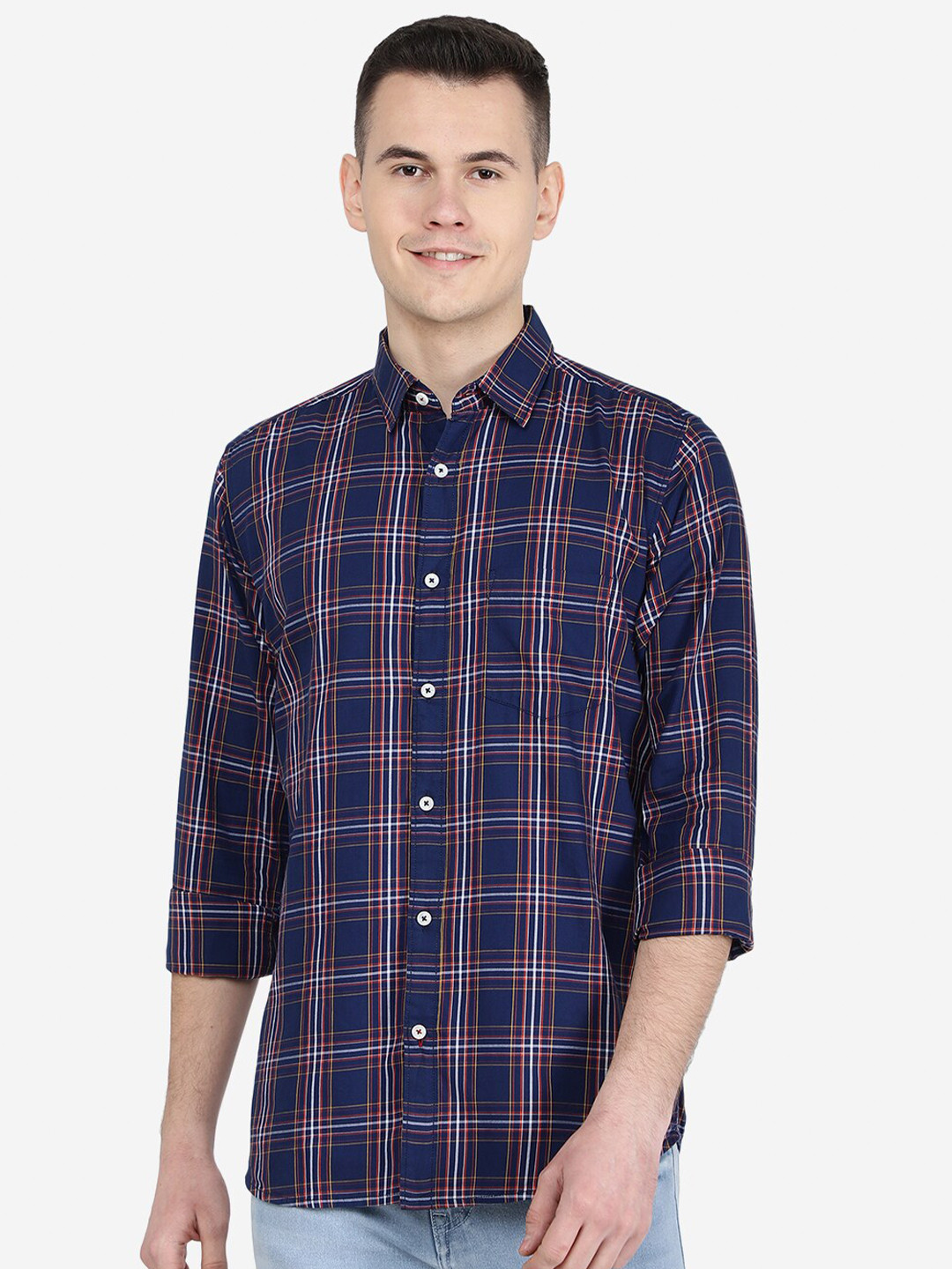 

JADE BLUE Slim Fit Tartan Checks Checked Cotton Casual Shirt