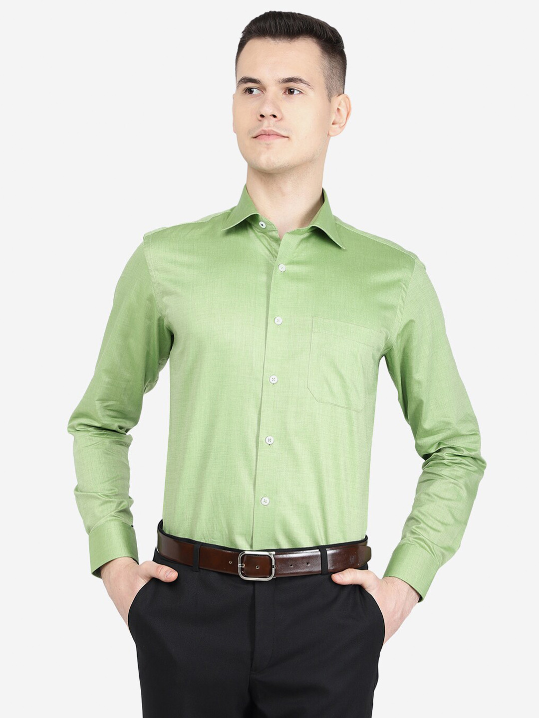 

METAL Men Slim Fit Cotton Formal Shirt, Green
