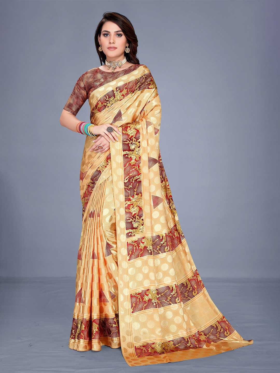 

VENISA Abstract Printed with Printed Border Bagh Saree, Cream