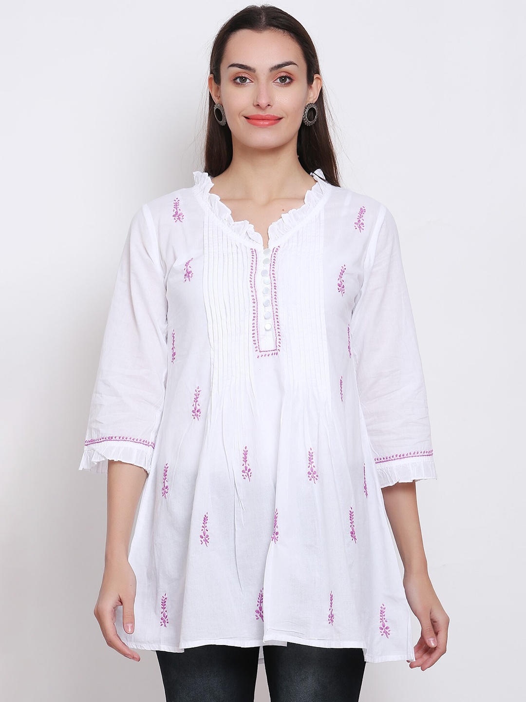 

PARAMOUNT CHIKAN Embroidered Chikankari Cotton Tunic, White