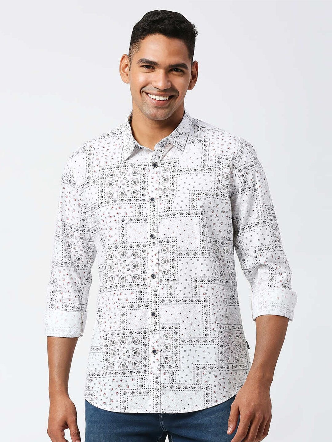 

Pepe Jeans Relaxed Ethnic Motifs Printed Cotton Casual Shirt, White