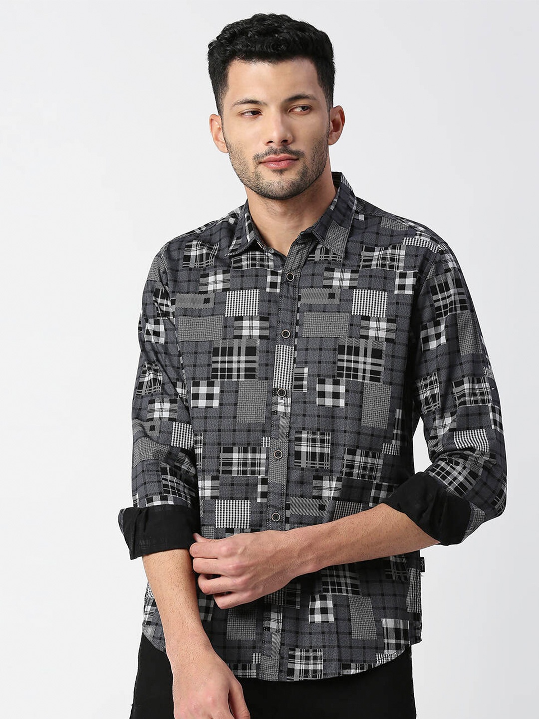 

Pepe Jeans Checked Relaxed Monochrome Casual Cotton Shirt, Black