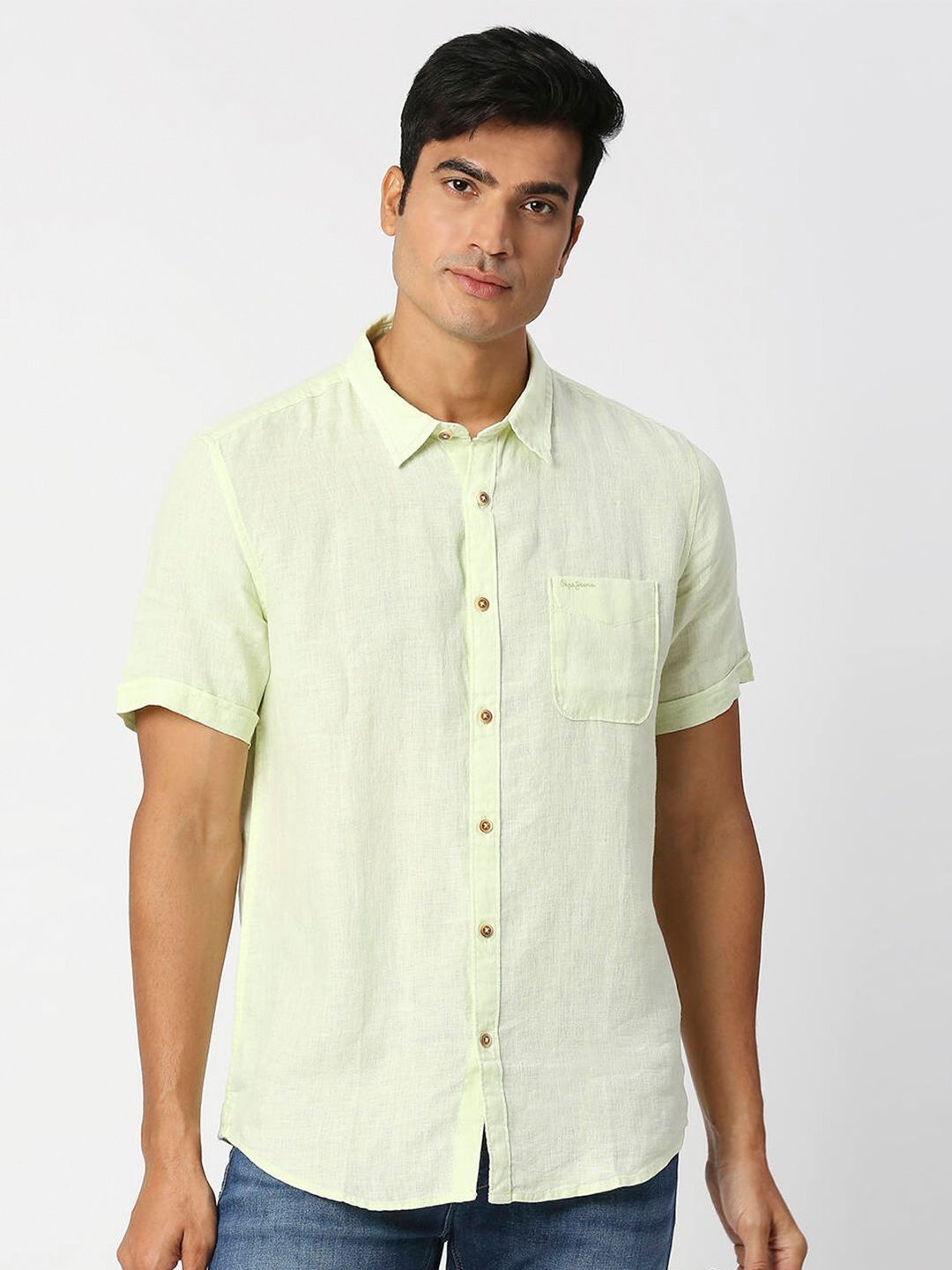 

Pepe Jeans Spread Collar Relaxed Linen Casual Shirt, Green