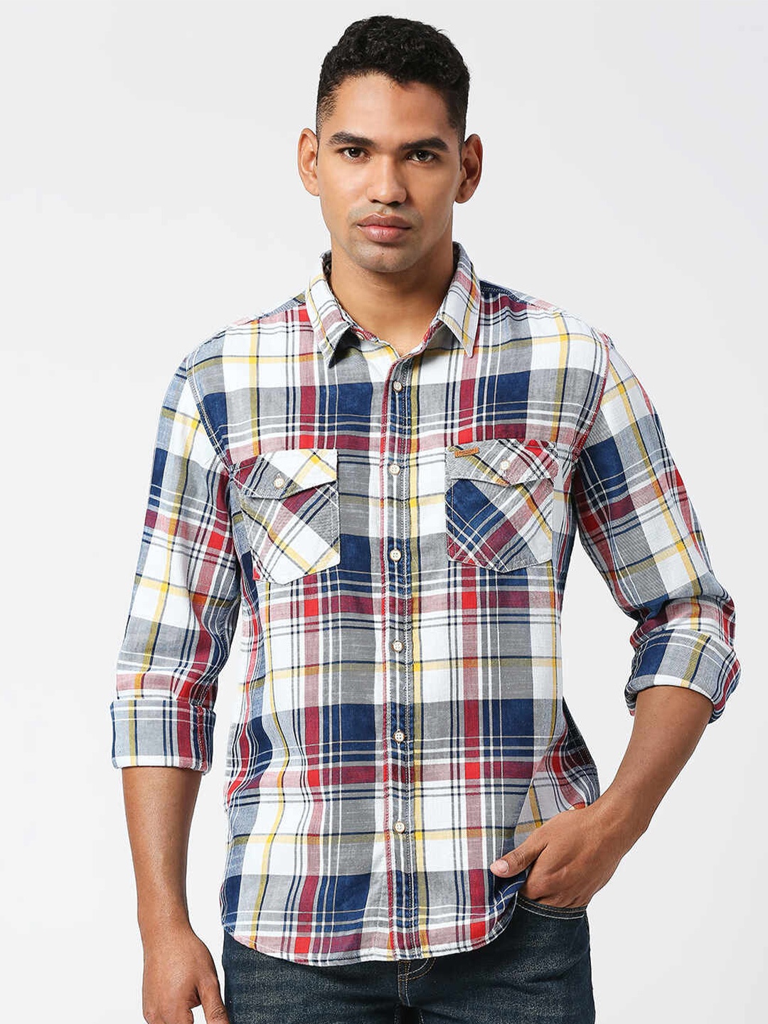 

Pepe Jeans Relaxed Tartan Checks Checked Cotton Casual Shirt, Red