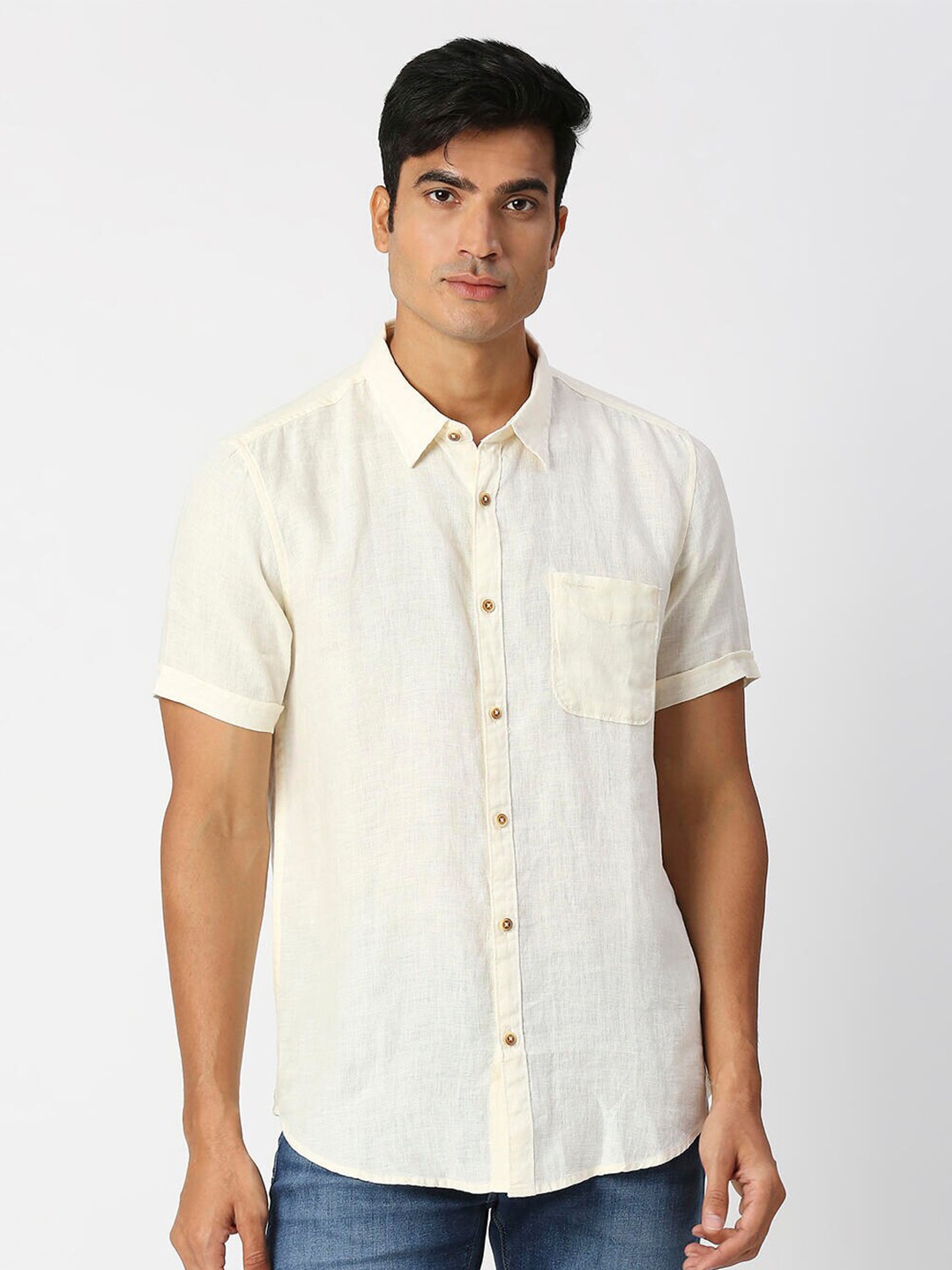 

Pepe Jeans Spread Collar Pure Linen Casual Shirt, Off white