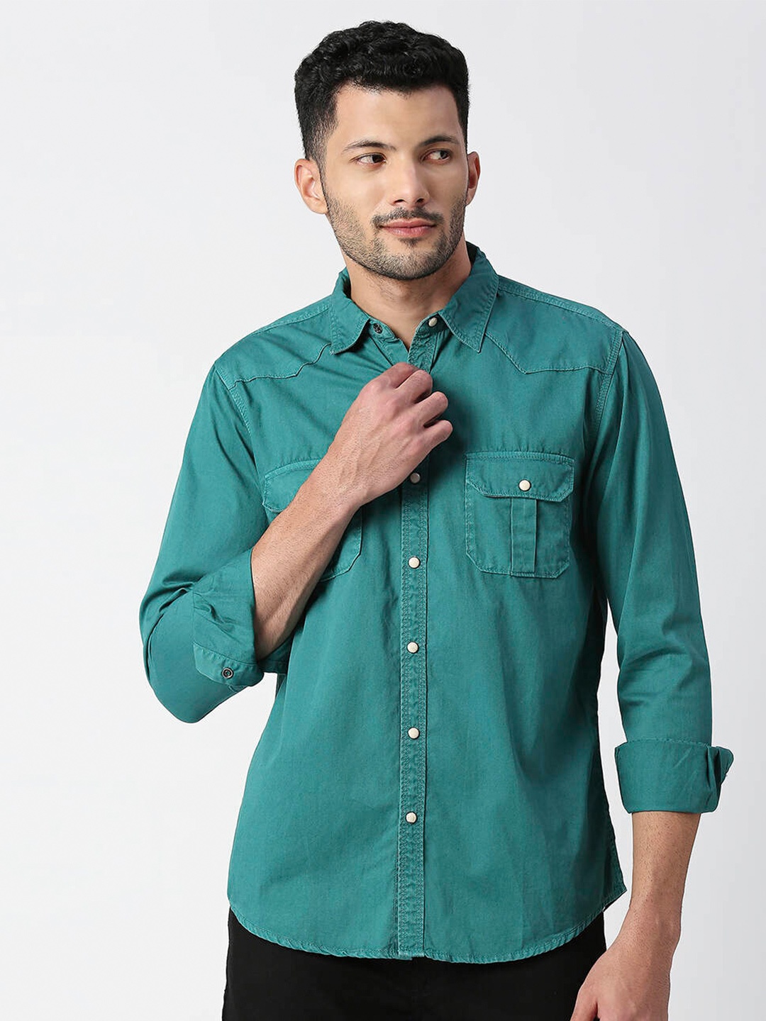 

Pepe Jeans Spread Collar Cotton Casual Shirt, Green