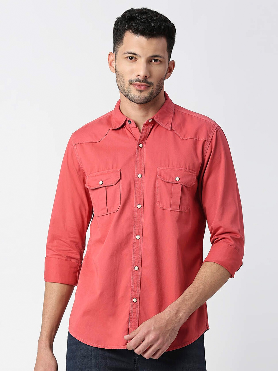 

Pepe Jeans Spread Collar Cotton Casual Shirt, Red