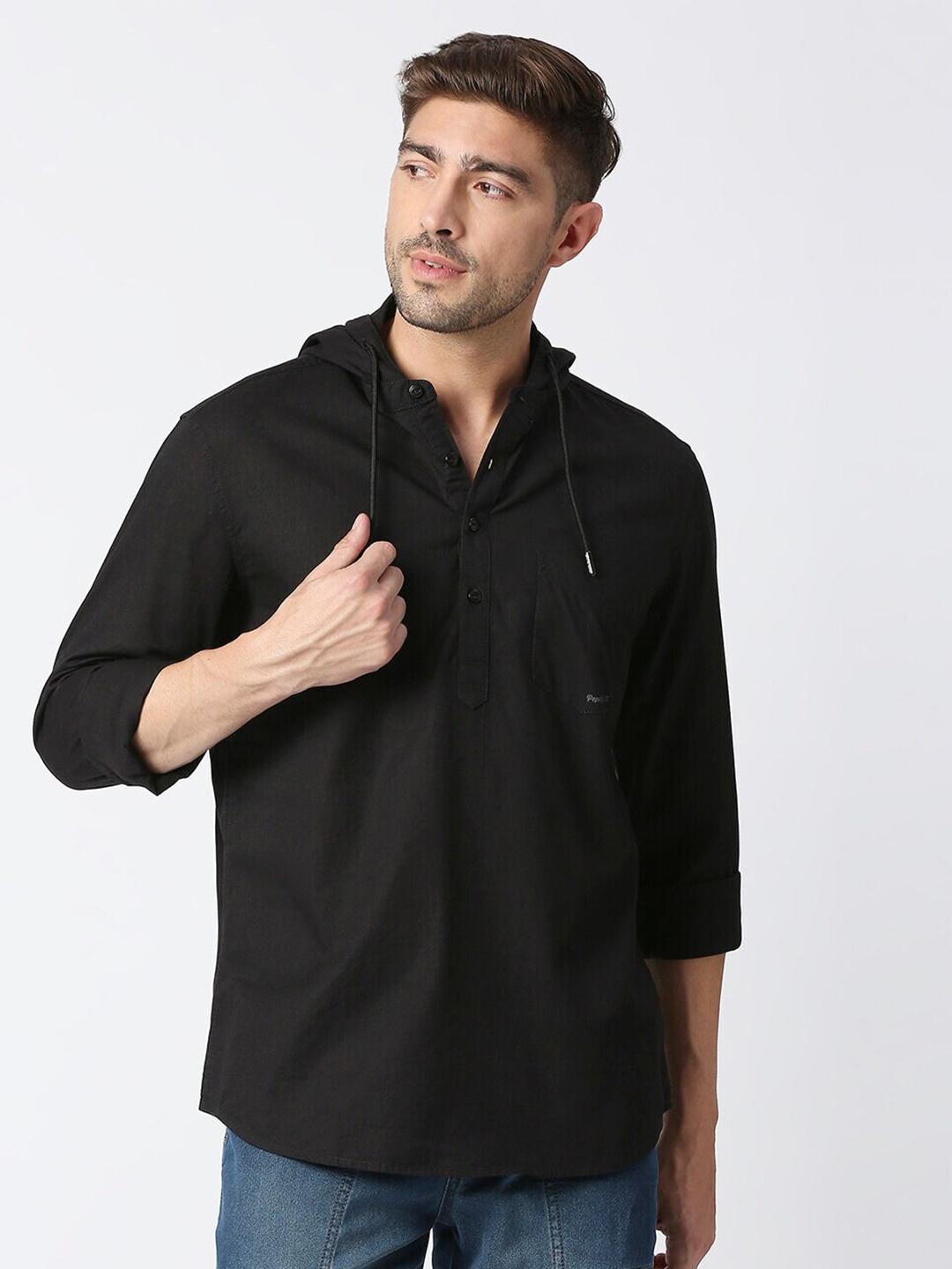 

Pepe Jeans Hooded Cotton Casual Shirt, Black