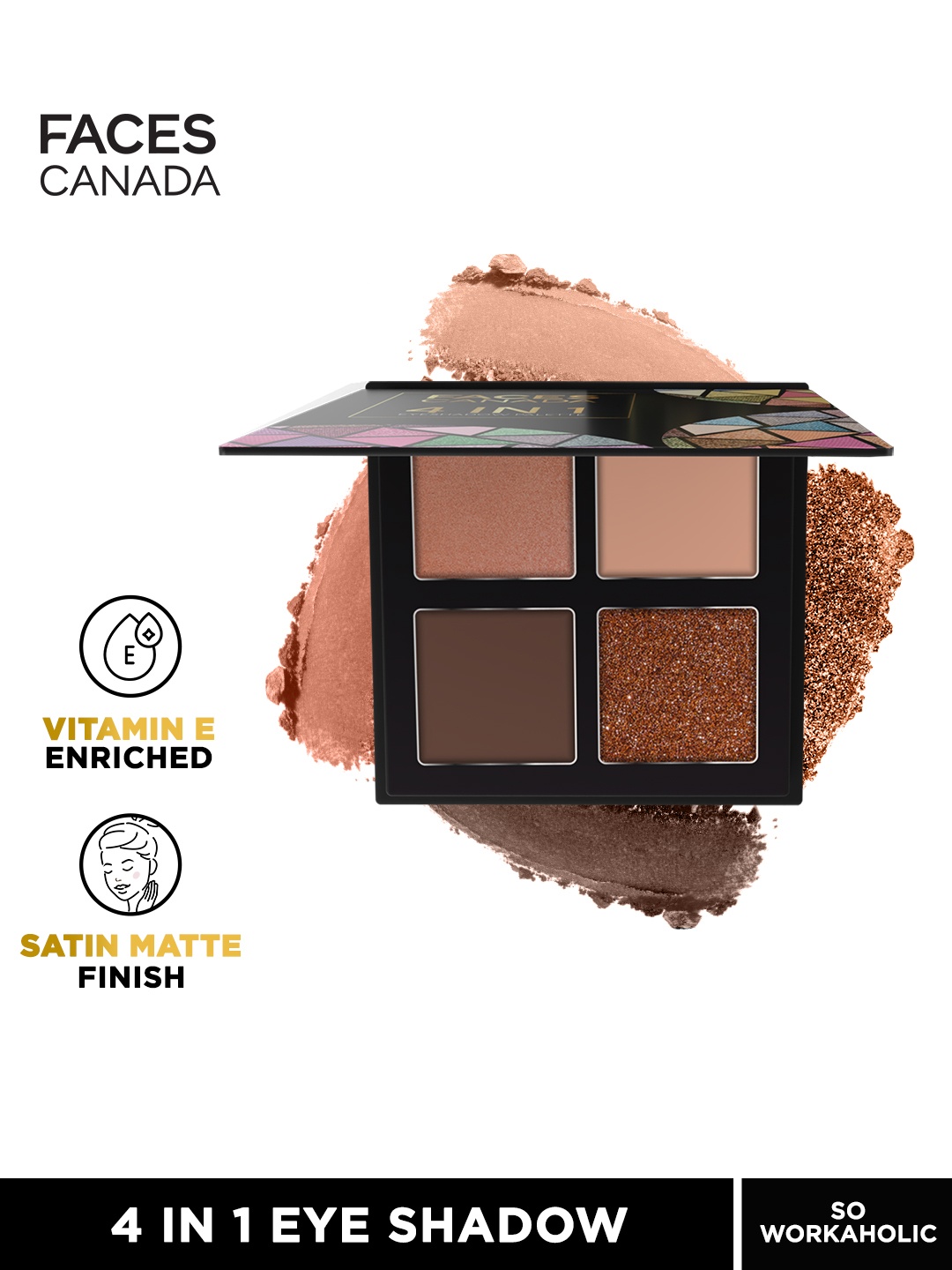 

FACES CANADA 4 IN 1 Long Lasting & Matte Finish Eyeshadow Palette-4.8 gm, Brown