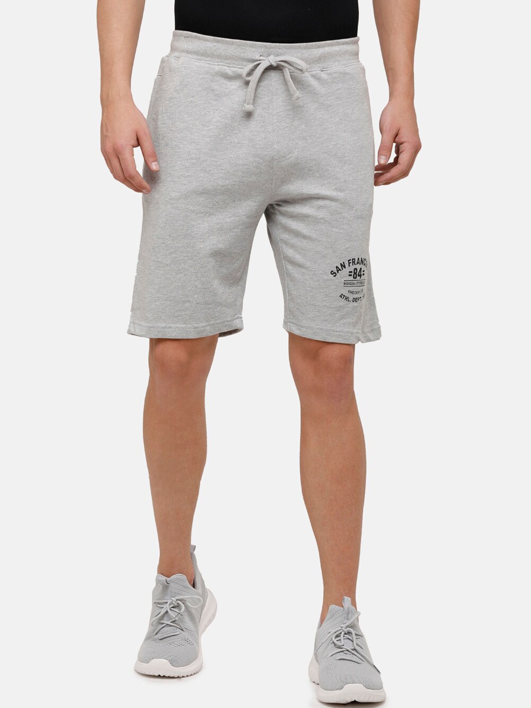 

MADSTO Men Mid-Rise Pure Cotton Sports Shorts, Grey melange