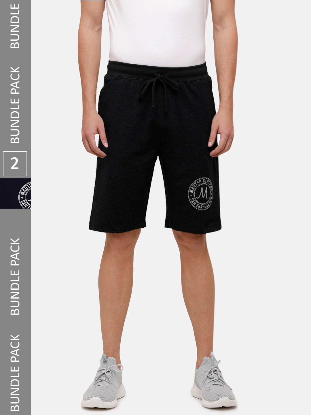 

MADSTO Men Pack Of 2 Cotton Shorts, Navy blue