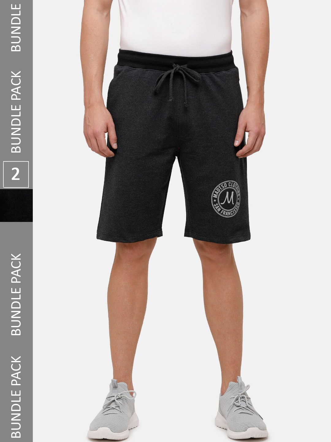 

MADSTO Men Pack Of 2 Pure Cotton Regular Fit Mid-Rise Shorts, Black