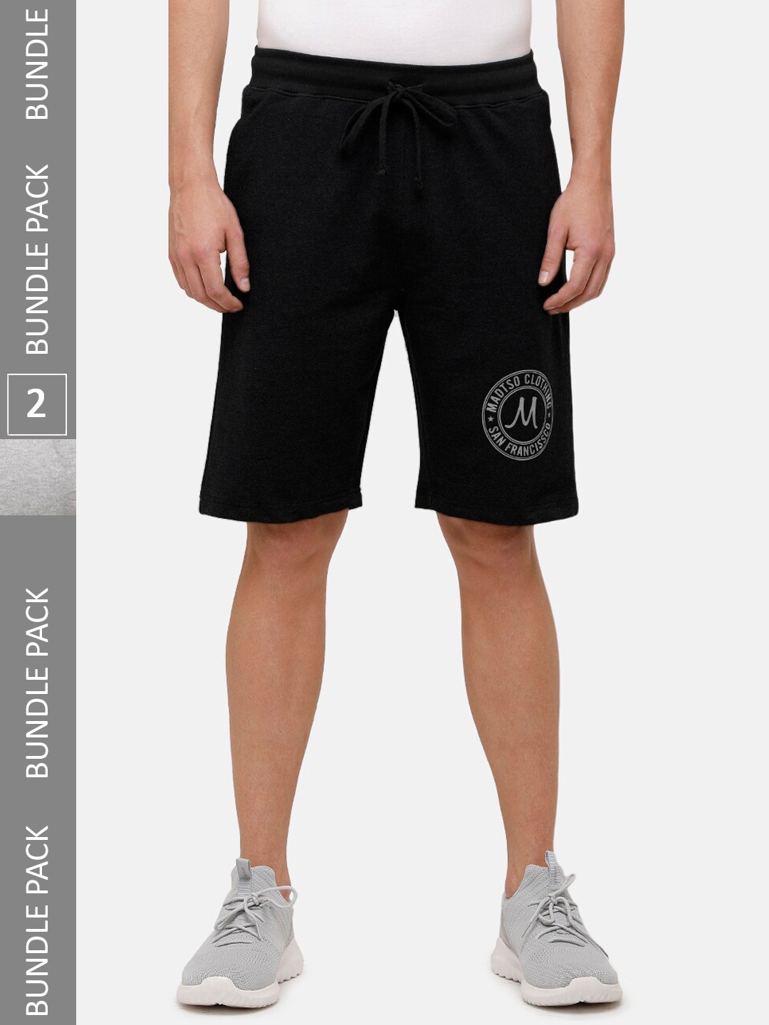 

MADSTO Men Pack Of 2 Cotton Regular Shorts, Black