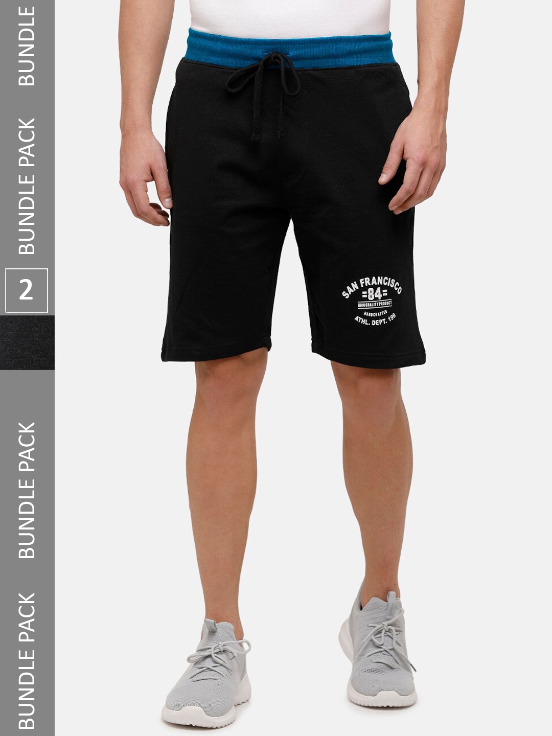 

MADSTO Men Pack Of 2 Cotton Regular Shorts, Black