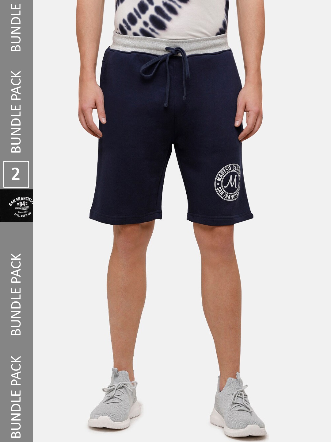 

MADSTO Men Pack of 2 Pure Cotton Shorts, Navy blue