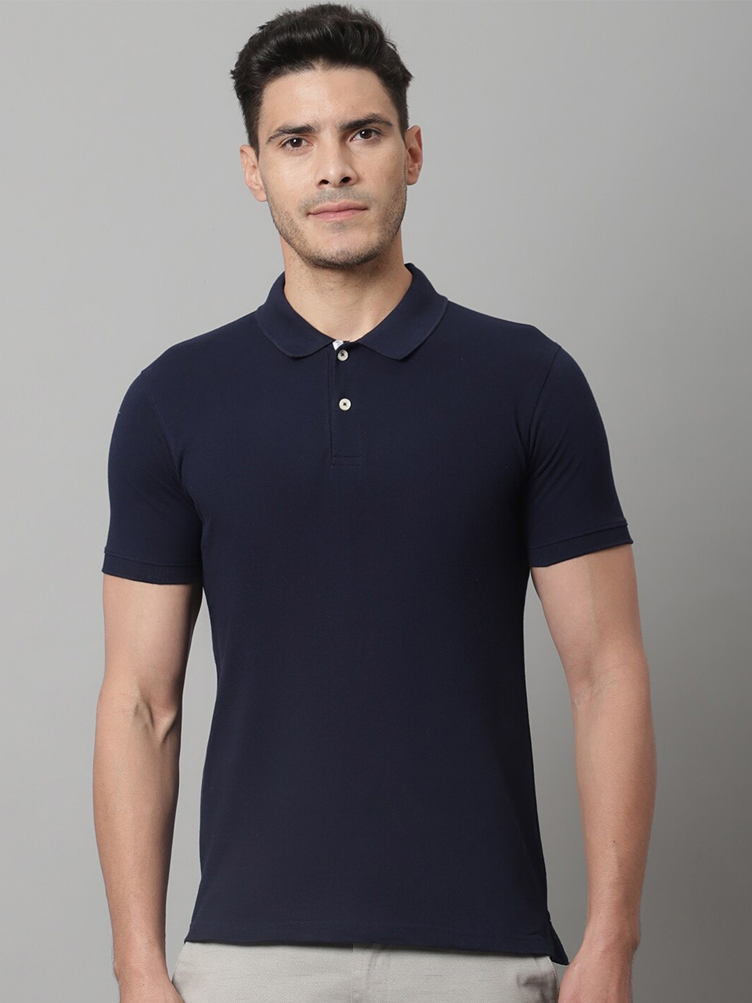 

Cantabil Men Polo Collar Cotton T-shirt, Navy blue