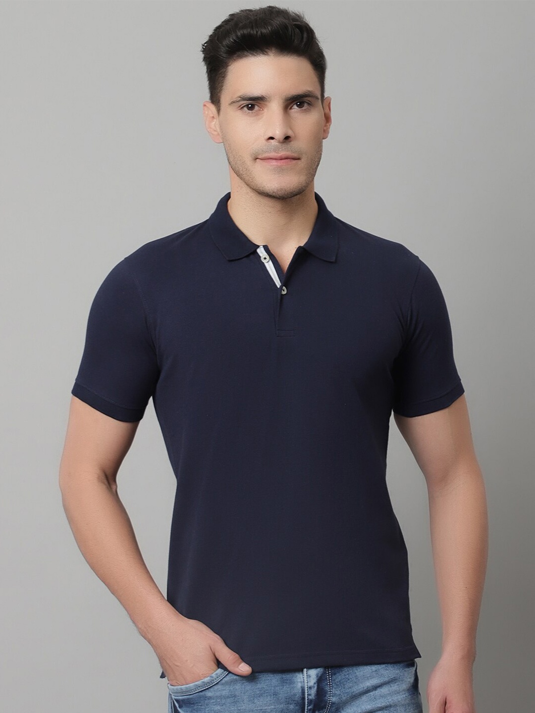 

Cantabil Polo Collar Cotton T-shirt, Navy blue