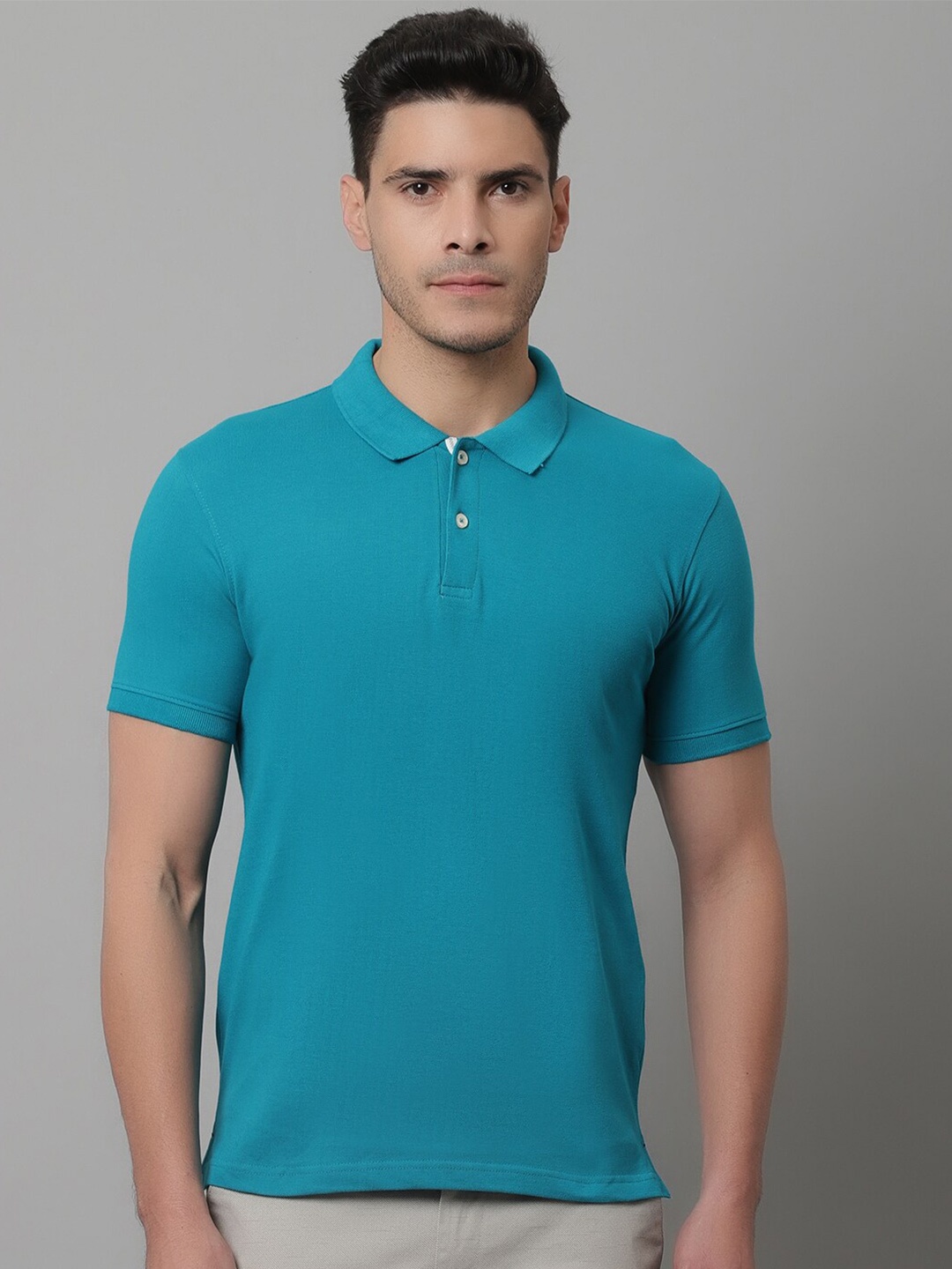 

Cantabil Polo Collar Short Sleeves Cotton T-shirt, Turquoise blue