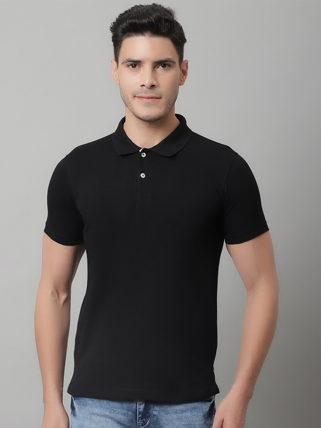 

Cantabil Men Polo Collar Cotton T-shirt, Black