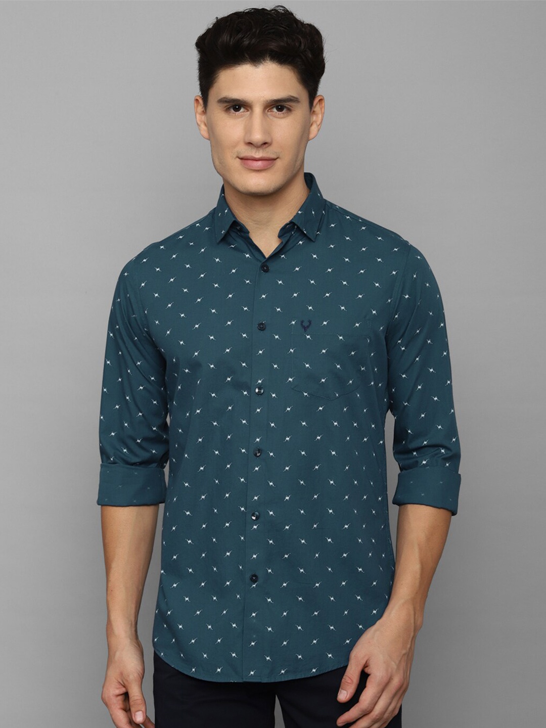 

Allen Solly Conversational Printed Slim Fit Casual Pure Cotton Shirt, Blue