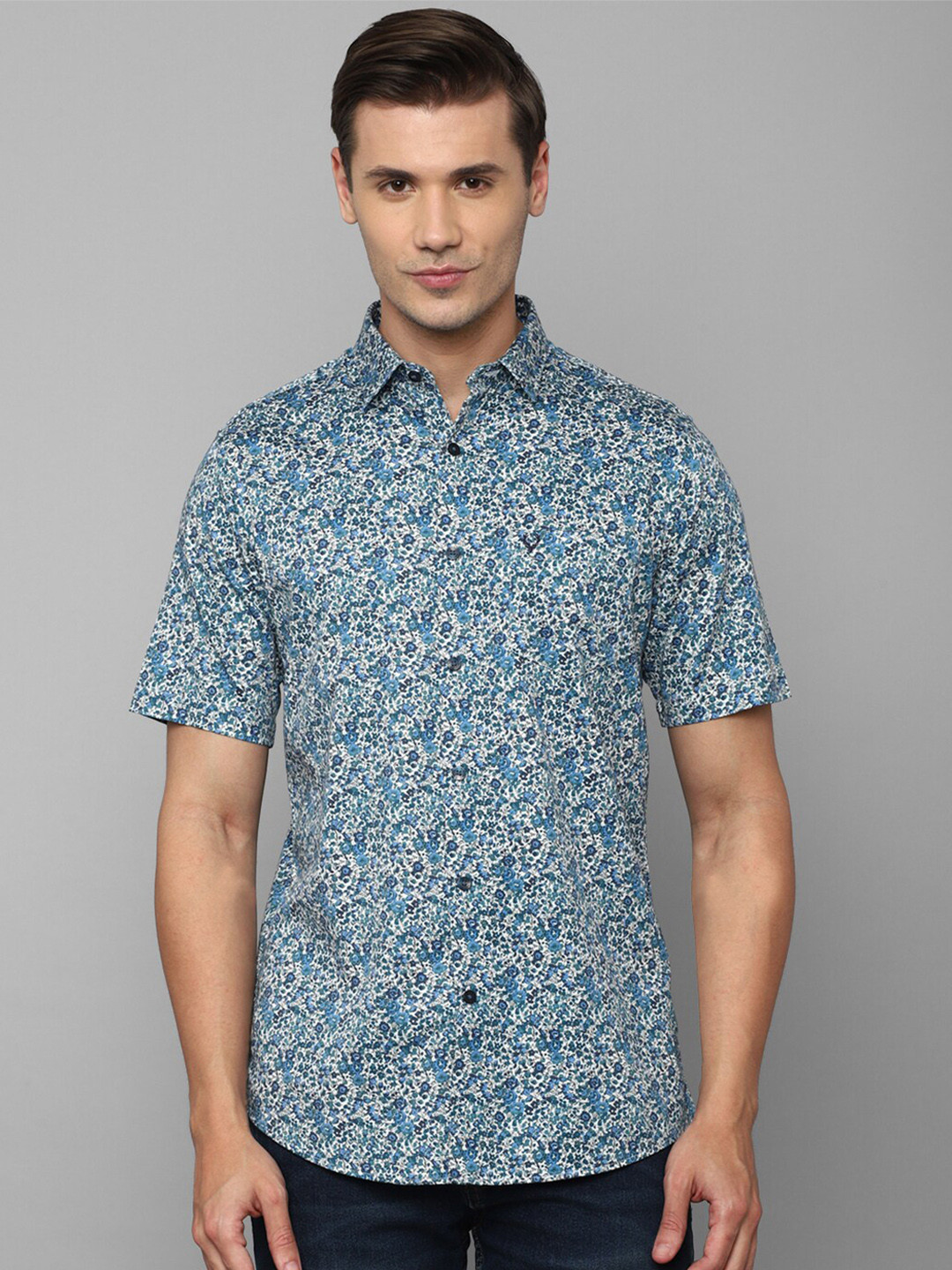 

Allen Solly Short Sleeves Slim Fit Floral Printed Casual Shirt, Blue