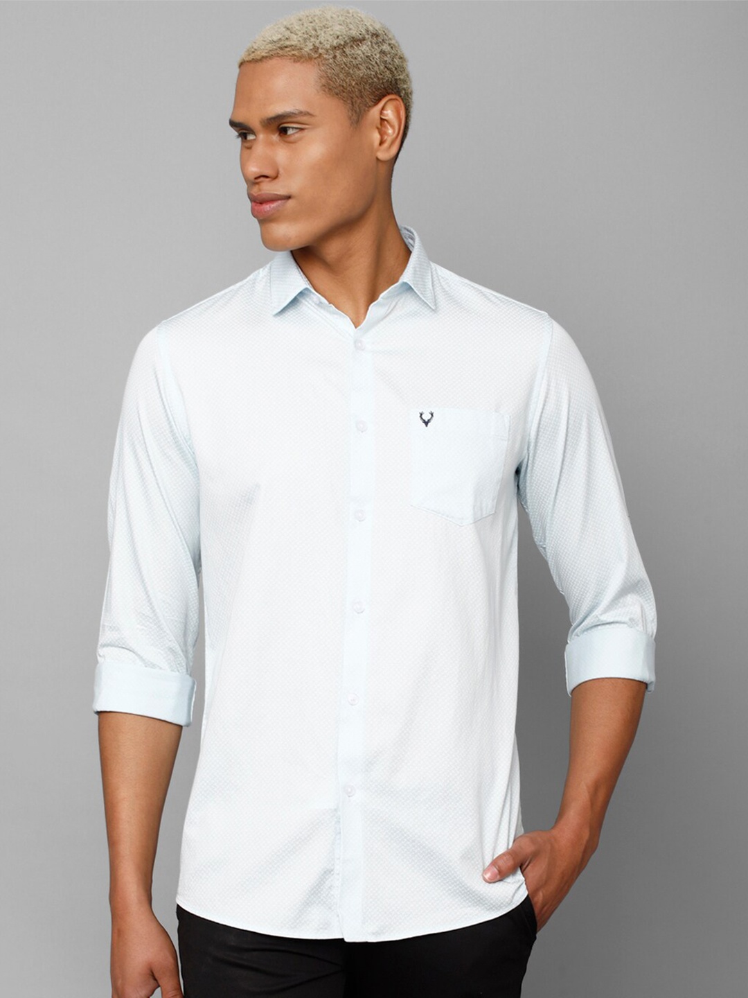 

Allen Solly Self Design Slim Fit Casual Pure Cotton Shirt, Blue