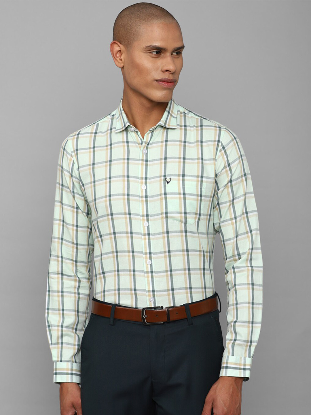 

Allen Solly Slim Fit Checked Pure Cotton Formal Shirt, Green