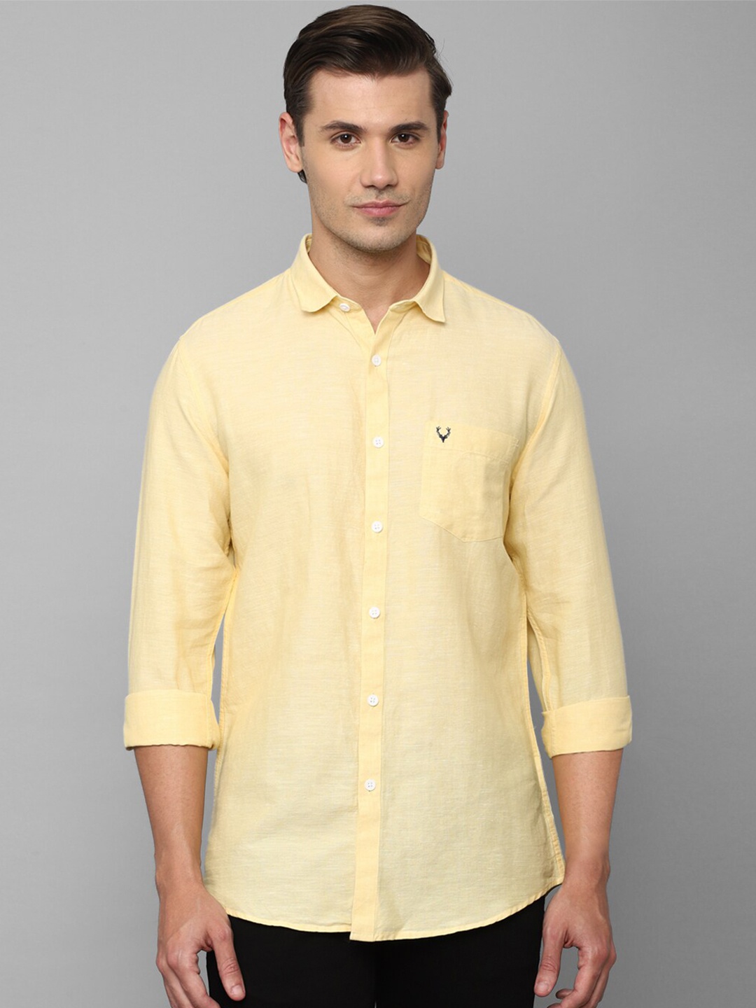 

Allen Solly Spread Collar Slim Fit Cotton Linen Casual Shirt, Yellow