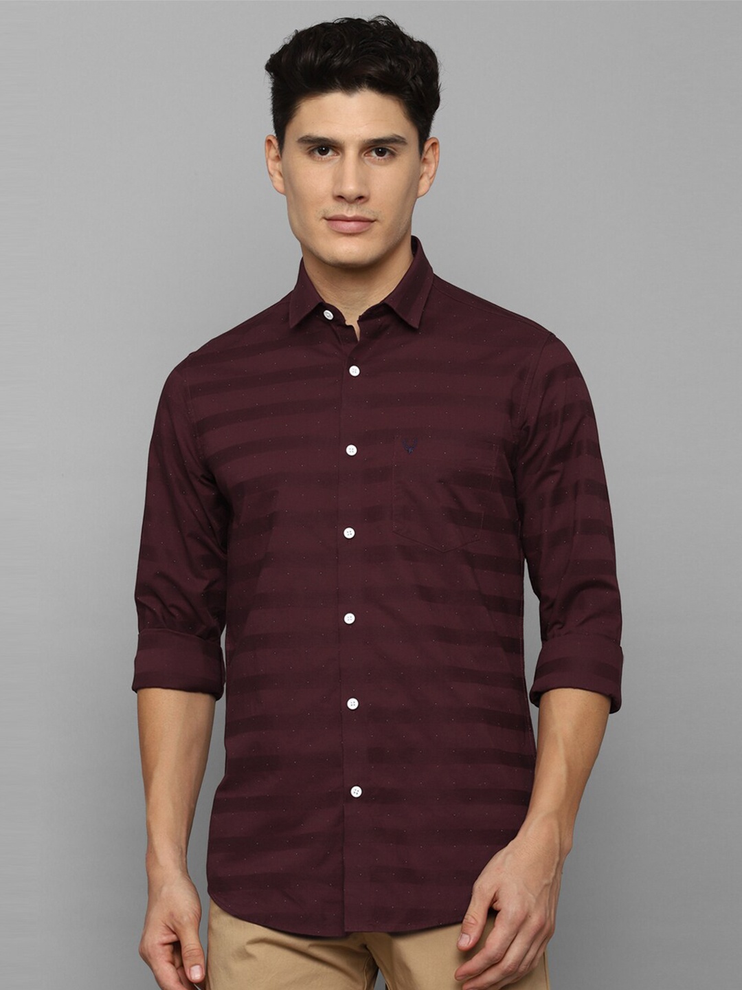 

Allen Solly Slim Fit Horizontal Striped Pure Cotton Casual Shirt, Maroon