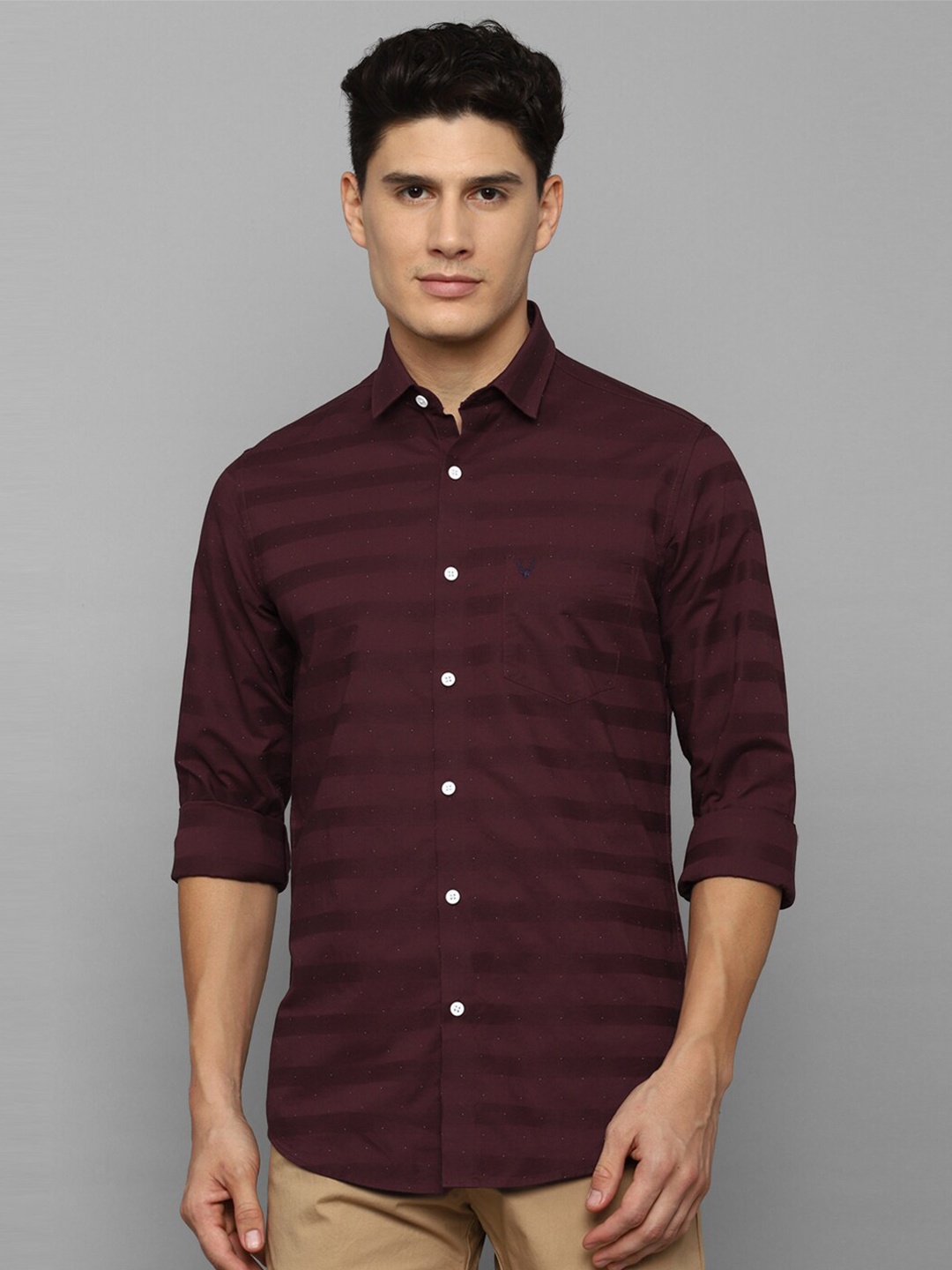 

Allen Solly Slim Fit Horizontal Striped Casual Cotton Shirt, Maroon