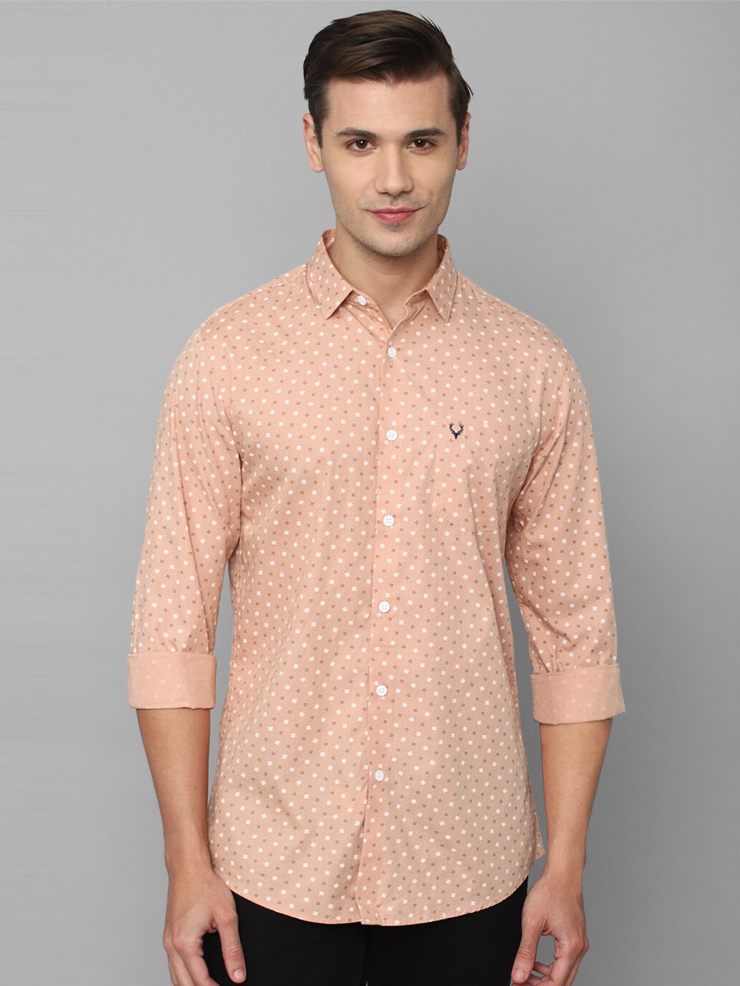 

Allen Solly Micro Ditsy Printed Slim Fit Casual Pure Cotton Shirt, Peach