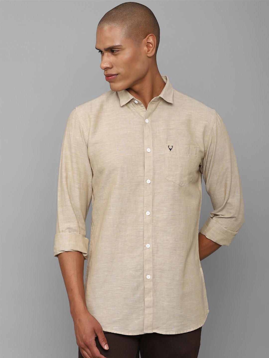 

Allen Solly Slim Fit Spread Collar Casual Shirt, Beige
