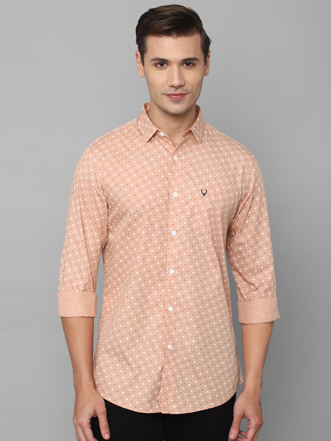 

Allen Solly Patch Pocket Slim Fit Printed Casual Cotton Shirt, Peach