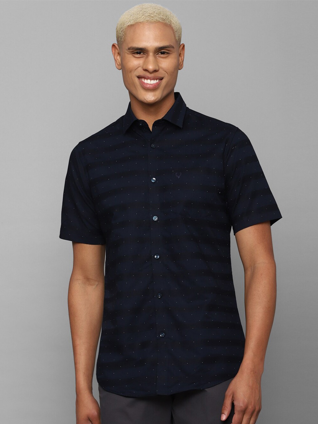 

Allen Solly Slim Fit Polka Dots Printed Pure Cotton Casual Shirt, Navy blue