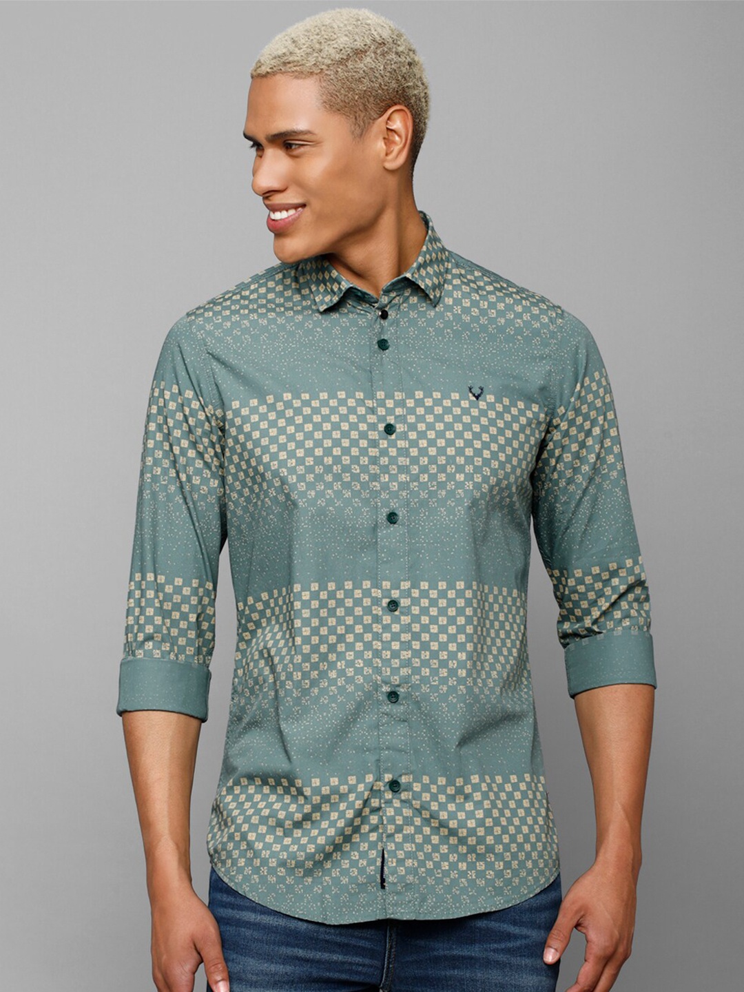 

Allen Solly Sport Geometric Printed Casual Pure Cotton Shirt, Green