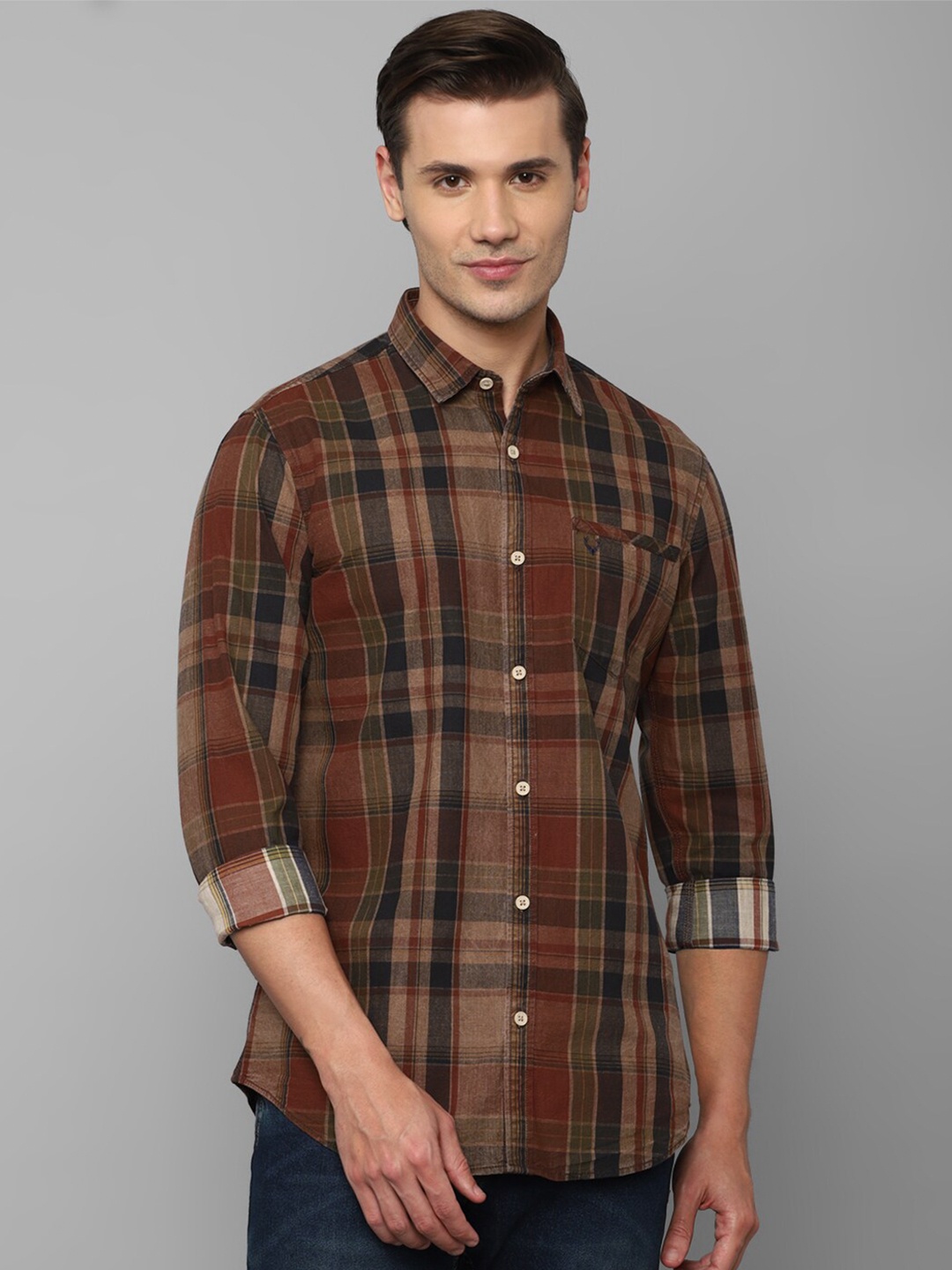 

Allen Solly Sport Men Tartan Checks Pure Cotton Casual Shirt, Brown