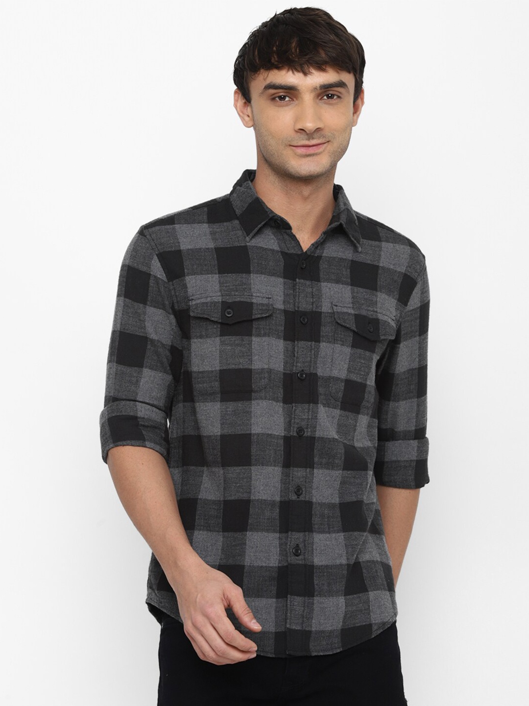 

AMERICAN EAGLE OUTFITTERS Men Grey Buffalo Checks Checked Casual Shirt