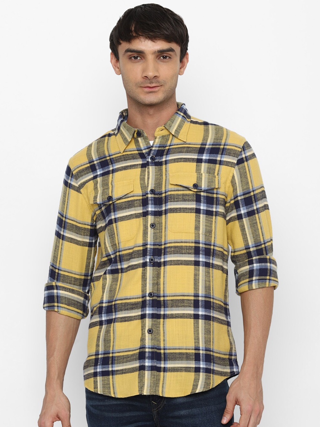 

AMERICAN EAGLE OUTFITTERS Men Yellow Tartan Checks Checked Casual Shirt