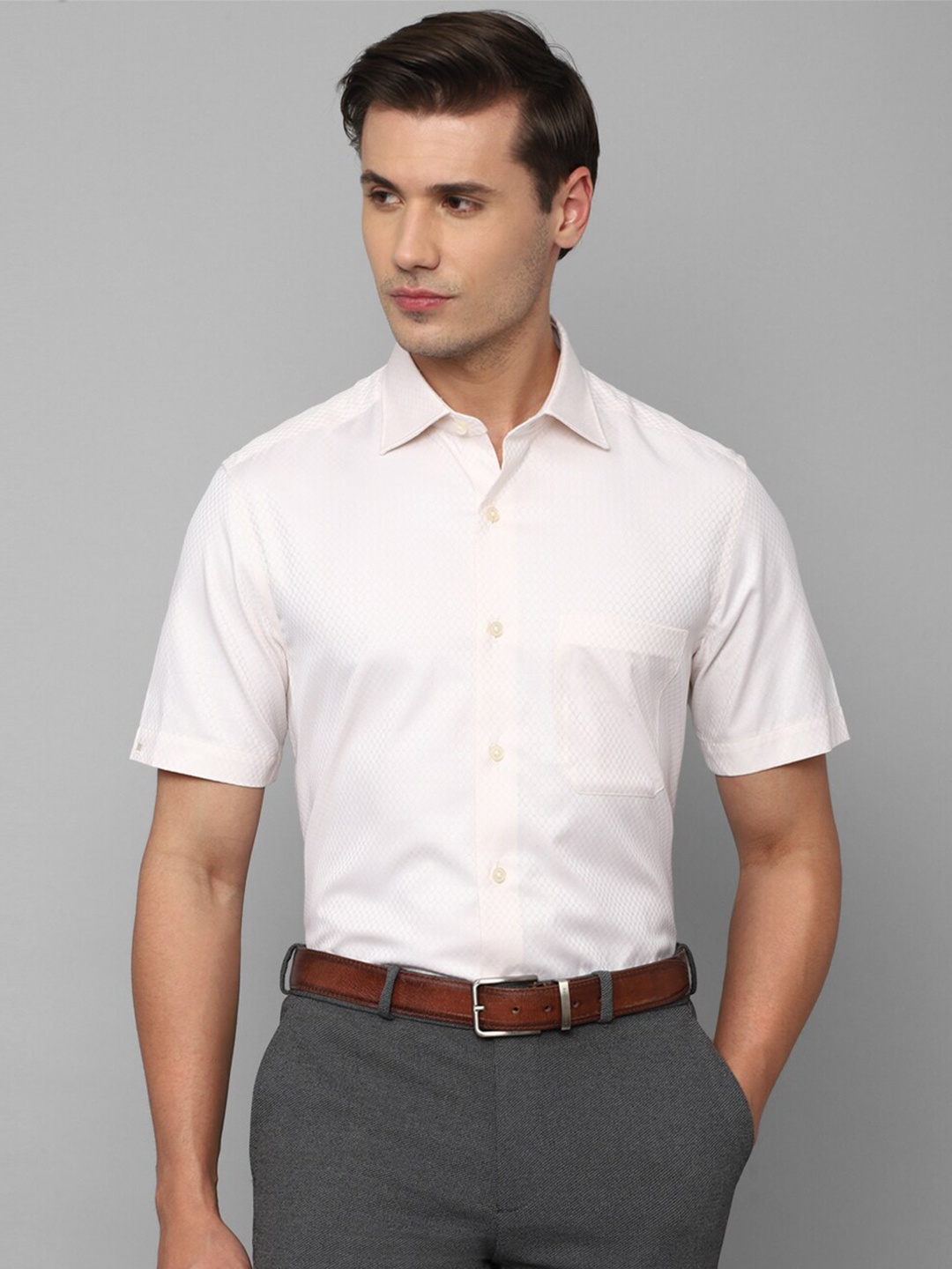 

Louis Philippe Self Design Formal Pure Cotton Shirt, Cream