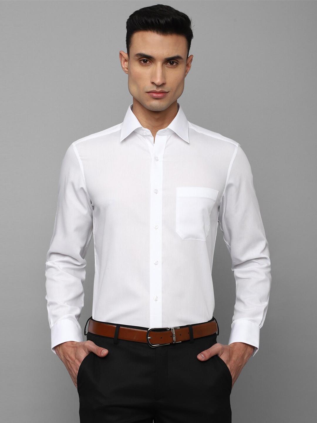 

Louis Philippe Permapress Spread Collar Pure Cotton Wrinkle Free Formal Shirt, White