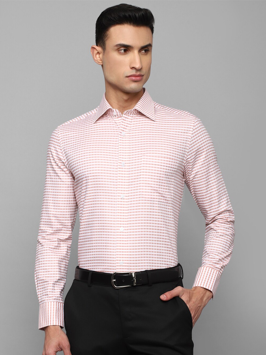 

Louis Philippe Striped Pure Cotton Regular Fit Formal Shirt, Peach