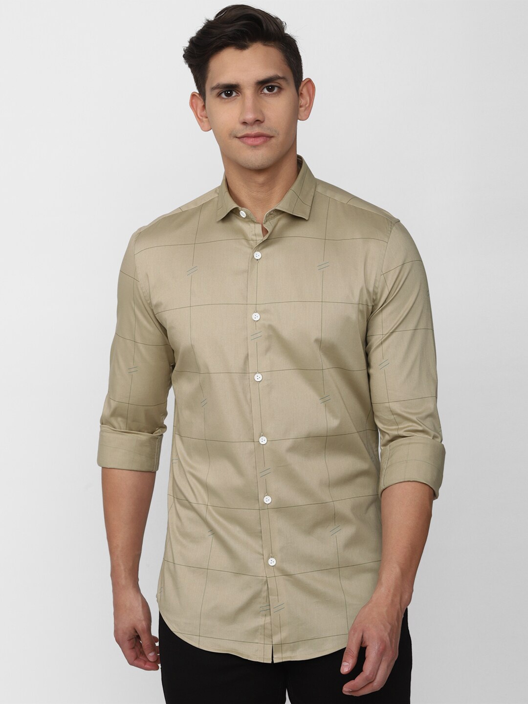 

Peter England Checks Casual Shirt, Olive