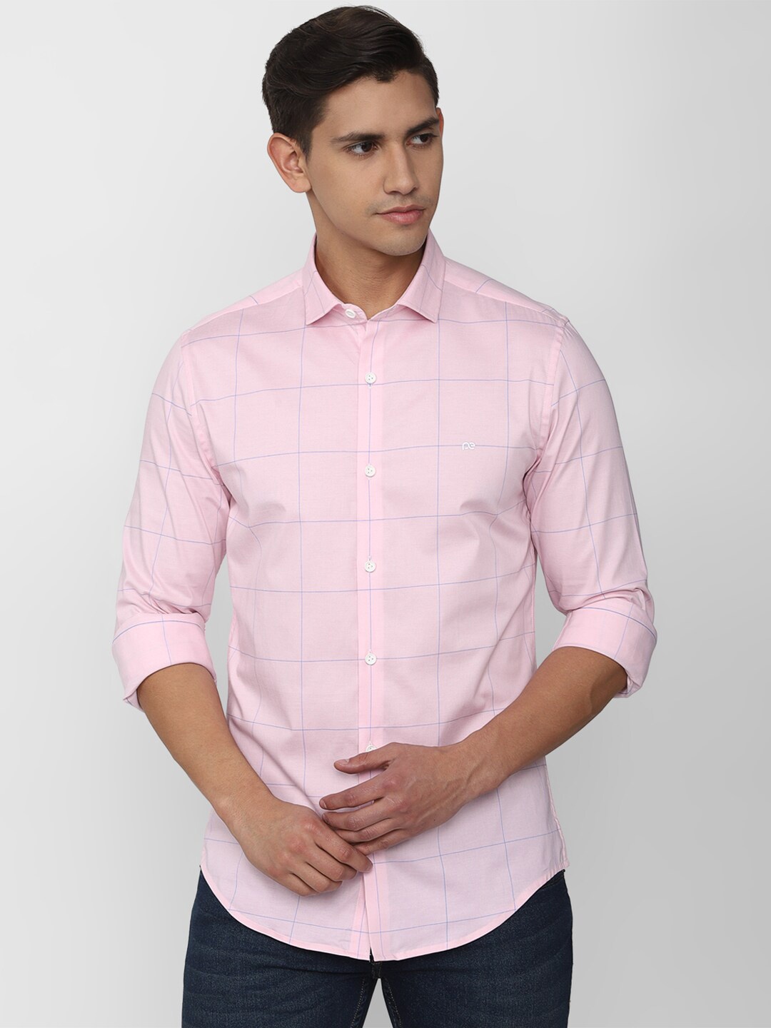 

Peter England Men Slim Fit Windowpane Checks Formal Shirt, Pink