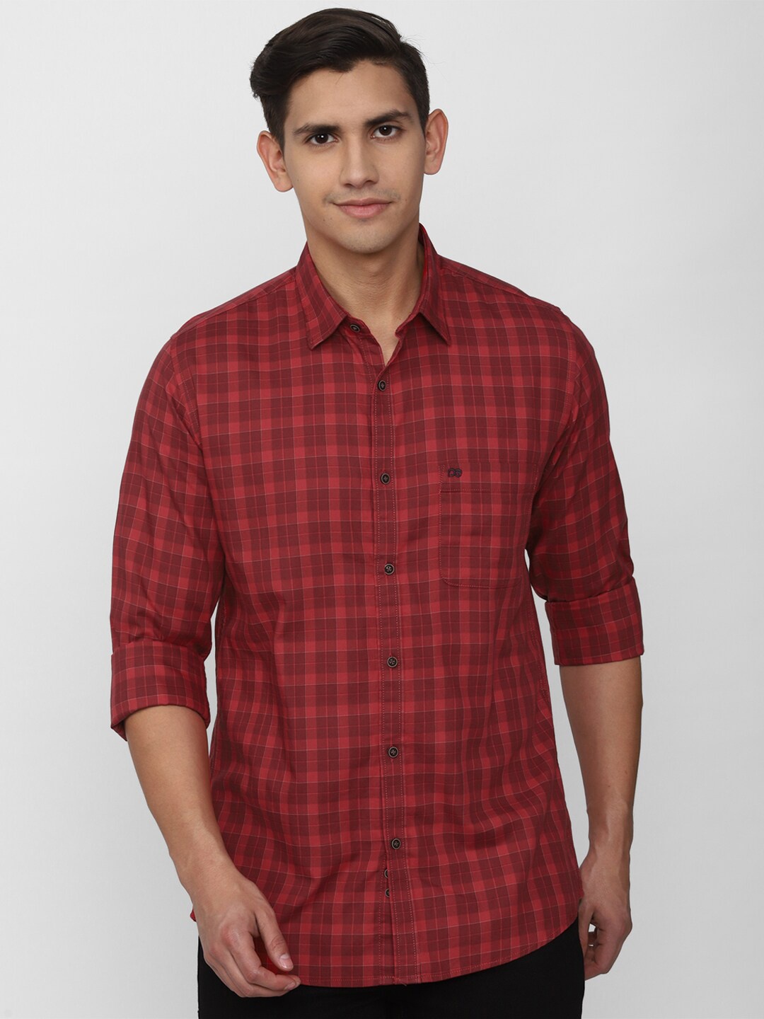 

Peter England Casuals Slim Fit Tartan Checked Casual Pure Cotton Shirt, Red