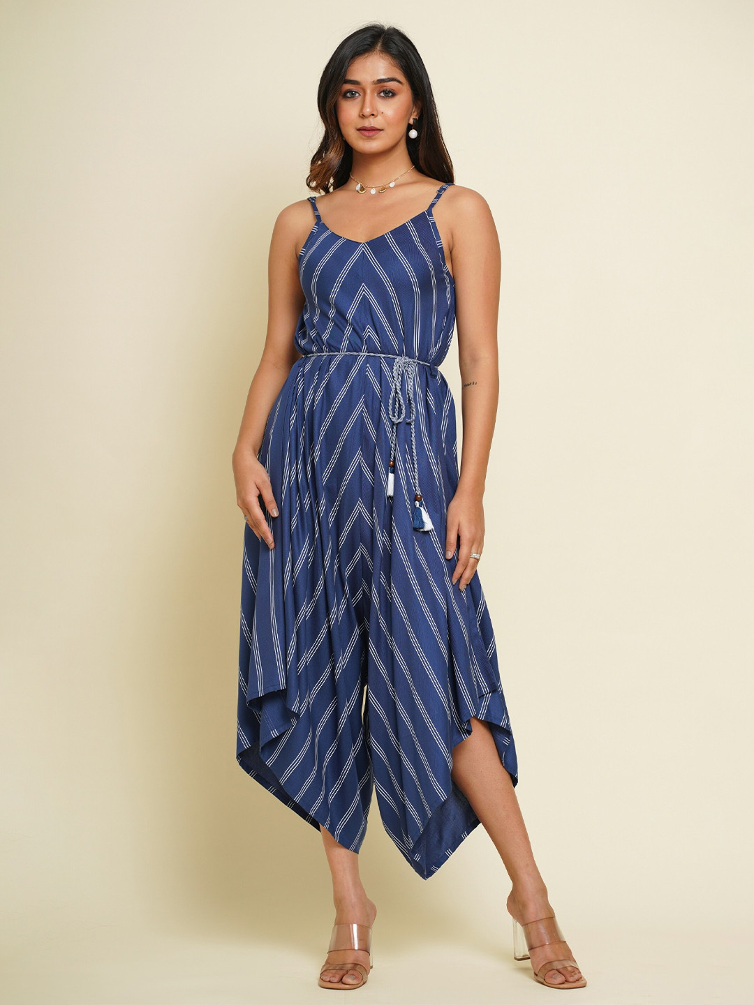 

FLAMBOYANT Tencel Striped Culotte Jumpsuit, Blue