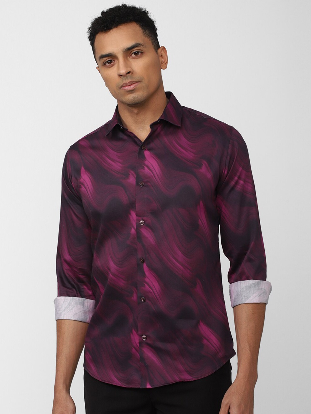 

V Dot Abstract Printed Slim Fit Casual Pure Cotton Shirt, Purple